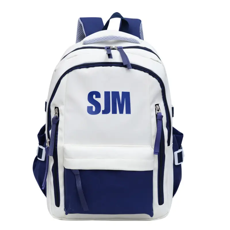 Blue White Student Backpack with "SIM" Print - Image 3