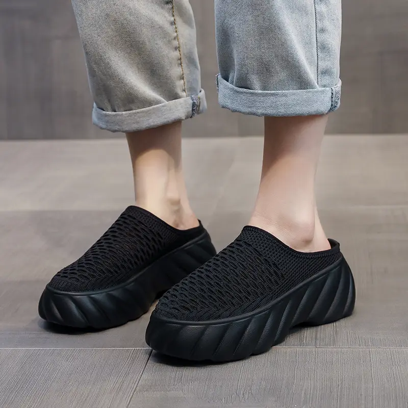 Wholesale New Summer Style Mesh Breathable Thick-Soled Baotou Outer Wear Fashionable Sandals Platform Half Slippers for Women Comfortable
