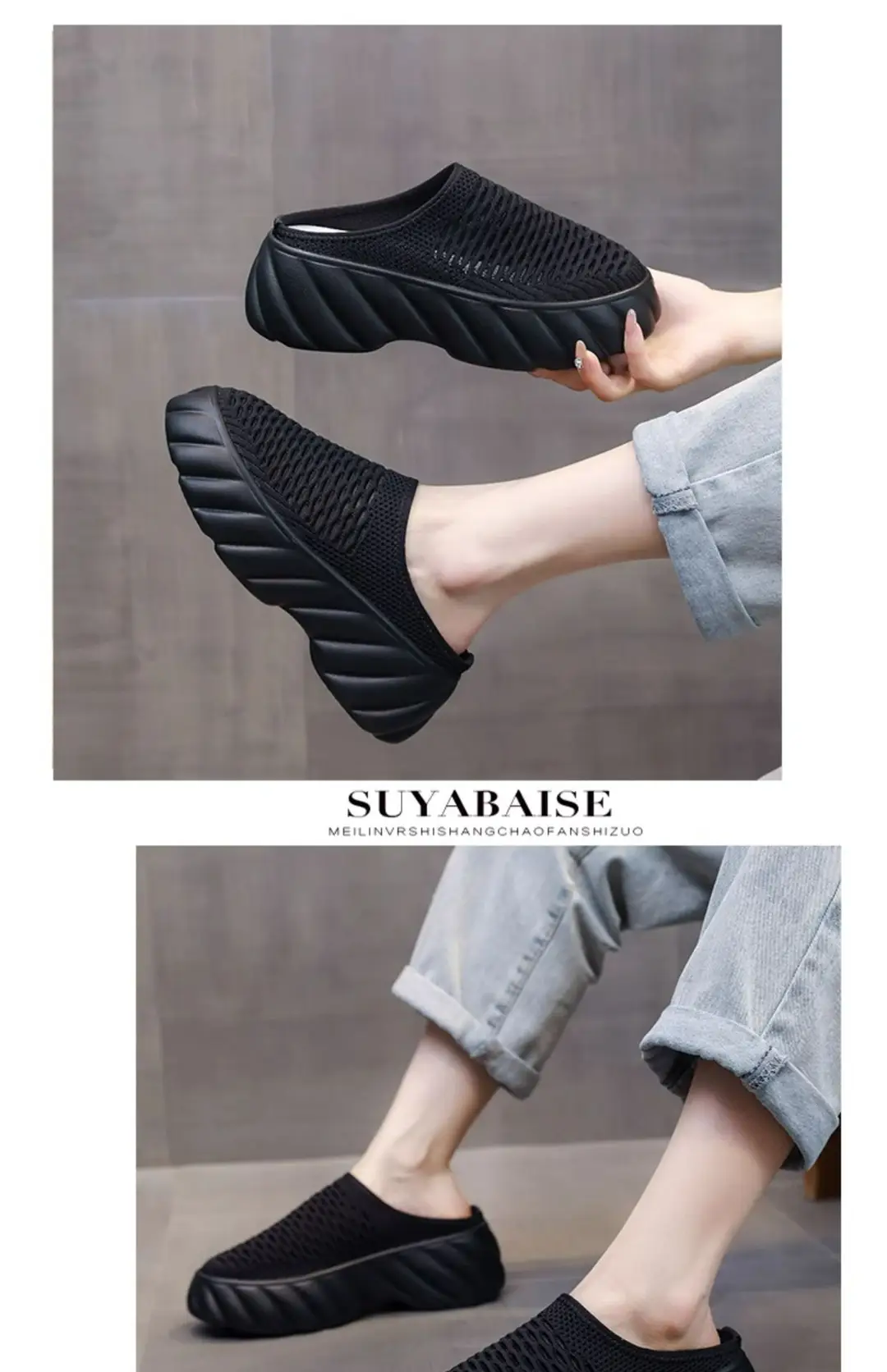 Wholesale New Summer Style Mesh Breathable Thick-Soled Baotou Outer Wear Fashionable Sandals Platform Half Slippers for Women Comfortable — feature 10