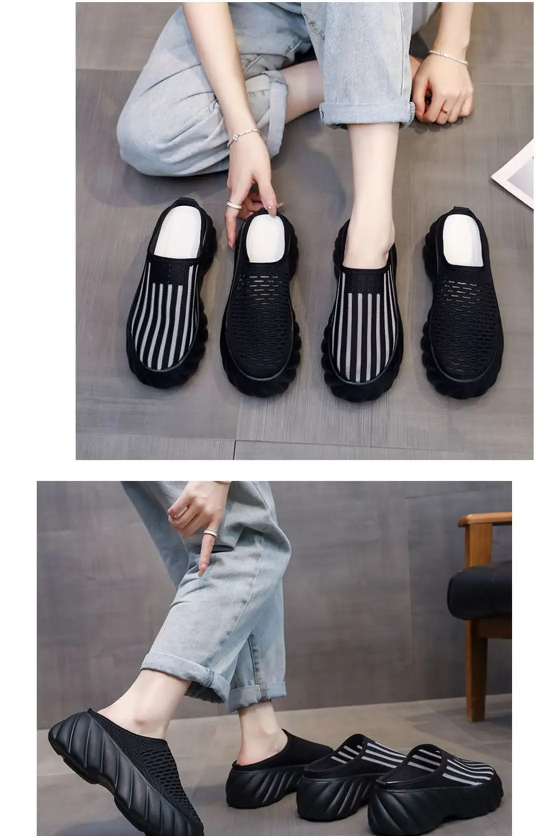 Wholesale New Summer Style Mesh Breathable Thick-Soled Baotou Outer Wear Fashionable Sandals Platform Half Slippers for Women Comfortable — feature 8