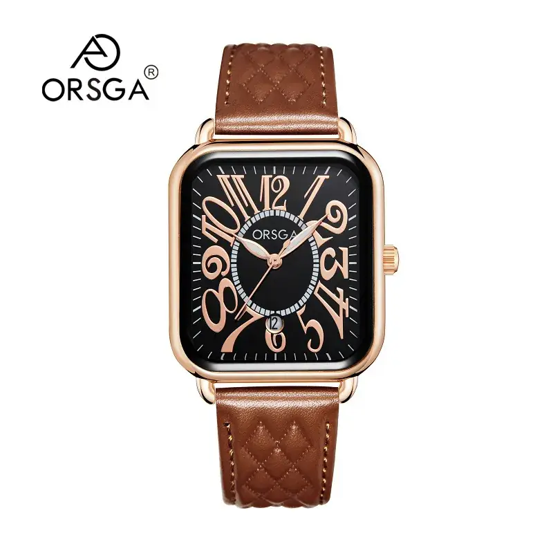 Luminous Rose Gold Couple Watch Square Black Strap