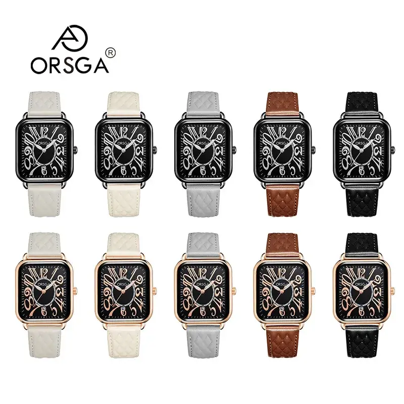 Luminous Rose Gold Couple Watch Square Black Strap