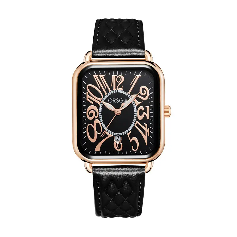 Luminous Rose Gold Couple Watch Square Black Strap — feature 10