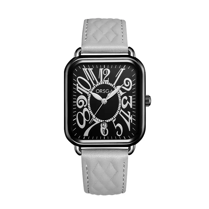 Luminous Rose Gold Couple Watch Square Black Strap — feature 12