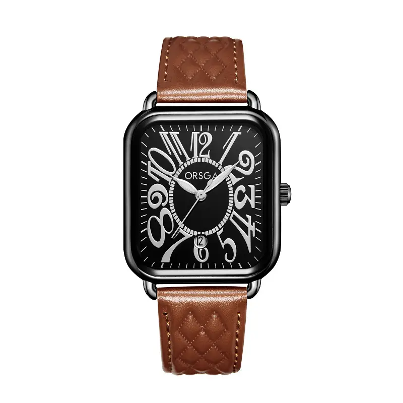 Luminous Rose Gold Couple Watch Square Black Strap — feature 13