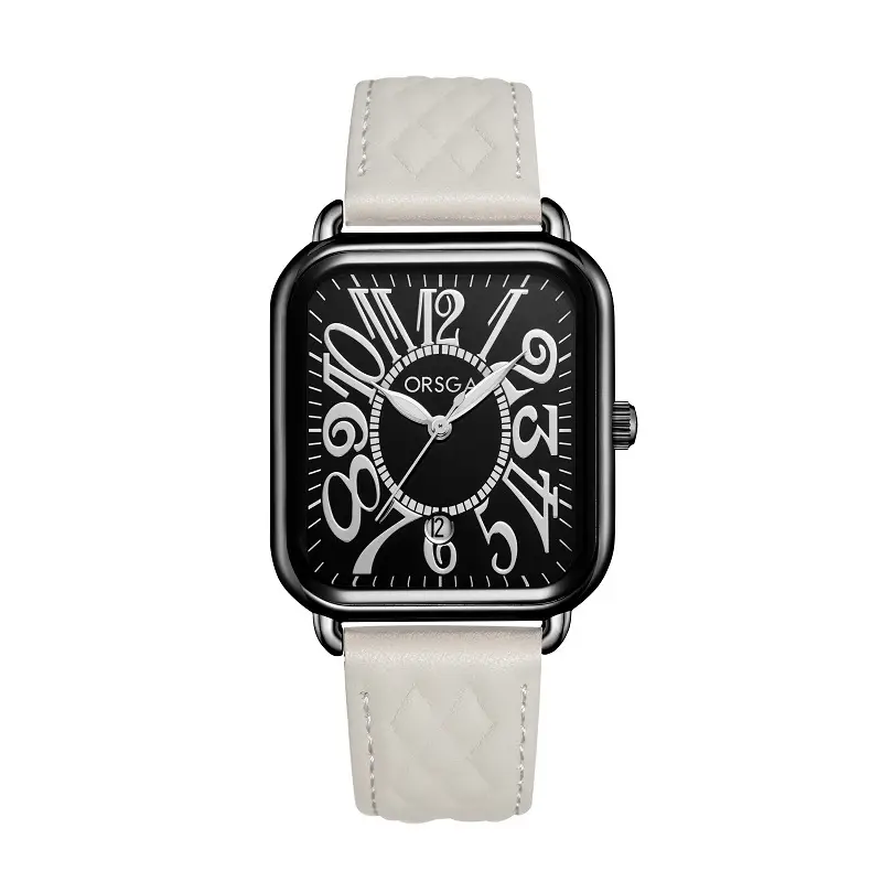 Luminous Rose Gold Couple Watch Square Black Strap — feature 14