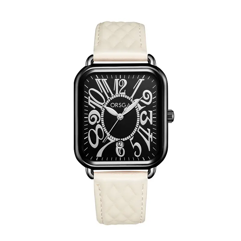 Luminous Rose Gold Couple Watch Square Black Strap — feature 15