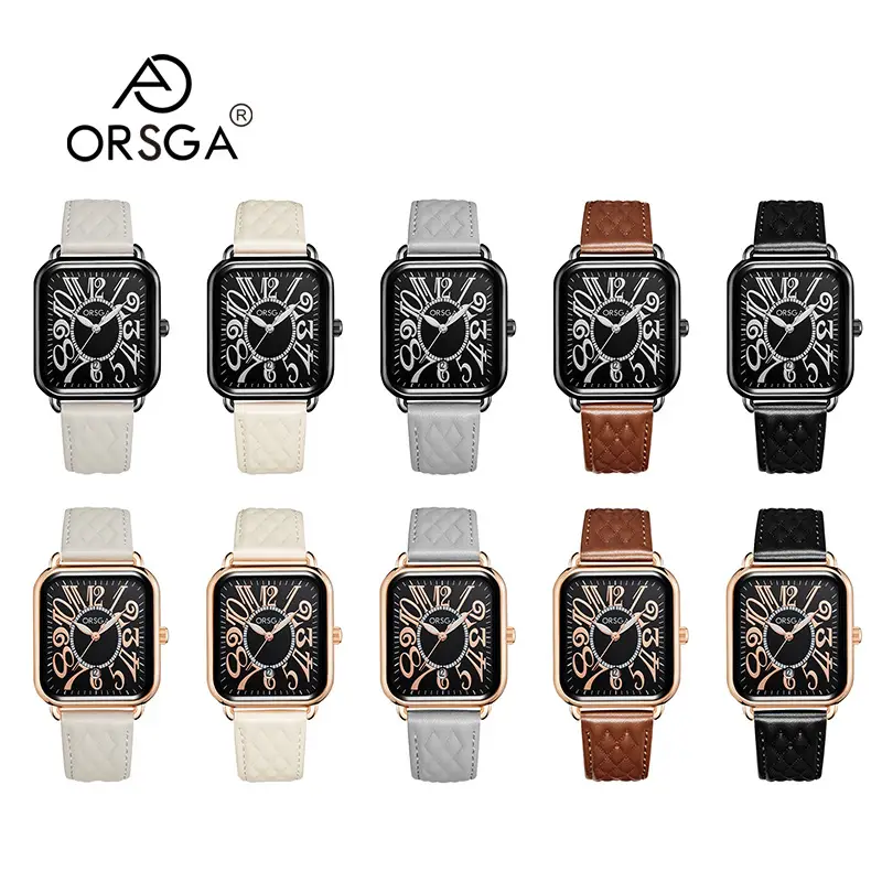 Luminous Rose Gold Couple Watch Square Black Strap — feature 4