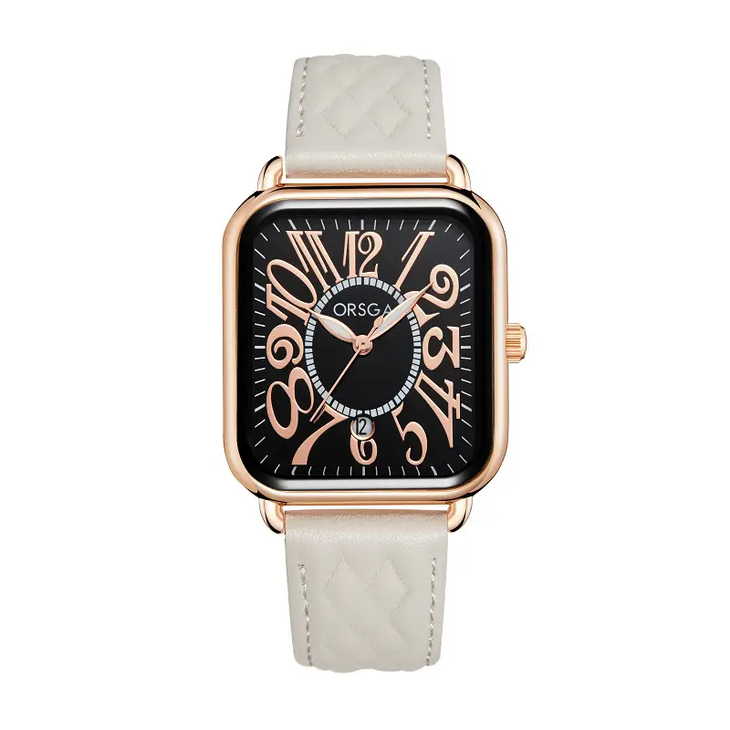Luminous Rose Gold Couple Watch Square Black Strap — feature 7