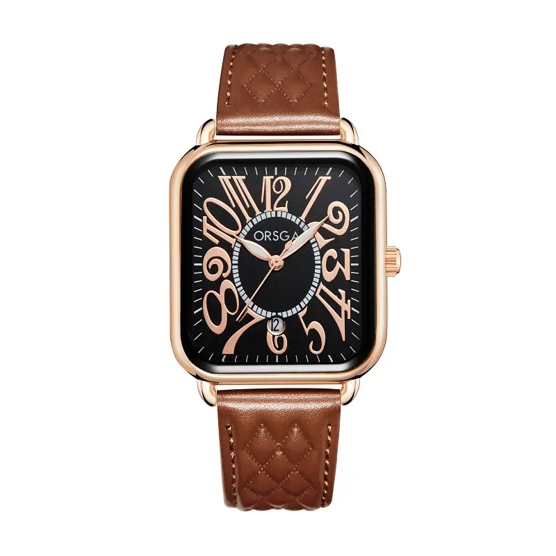 Luminous Rose Gold Couple Watch Square Black Strap — feature 8