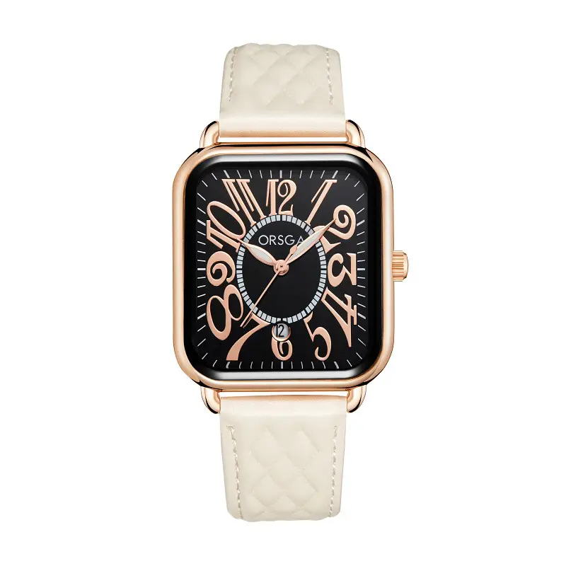 Luminous Rose Gold Couple Watch Square Black Strap — feature 9