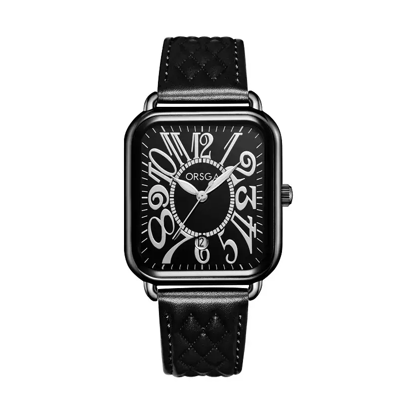 Luminous Rose Gold Couple Watch Square Black Strap