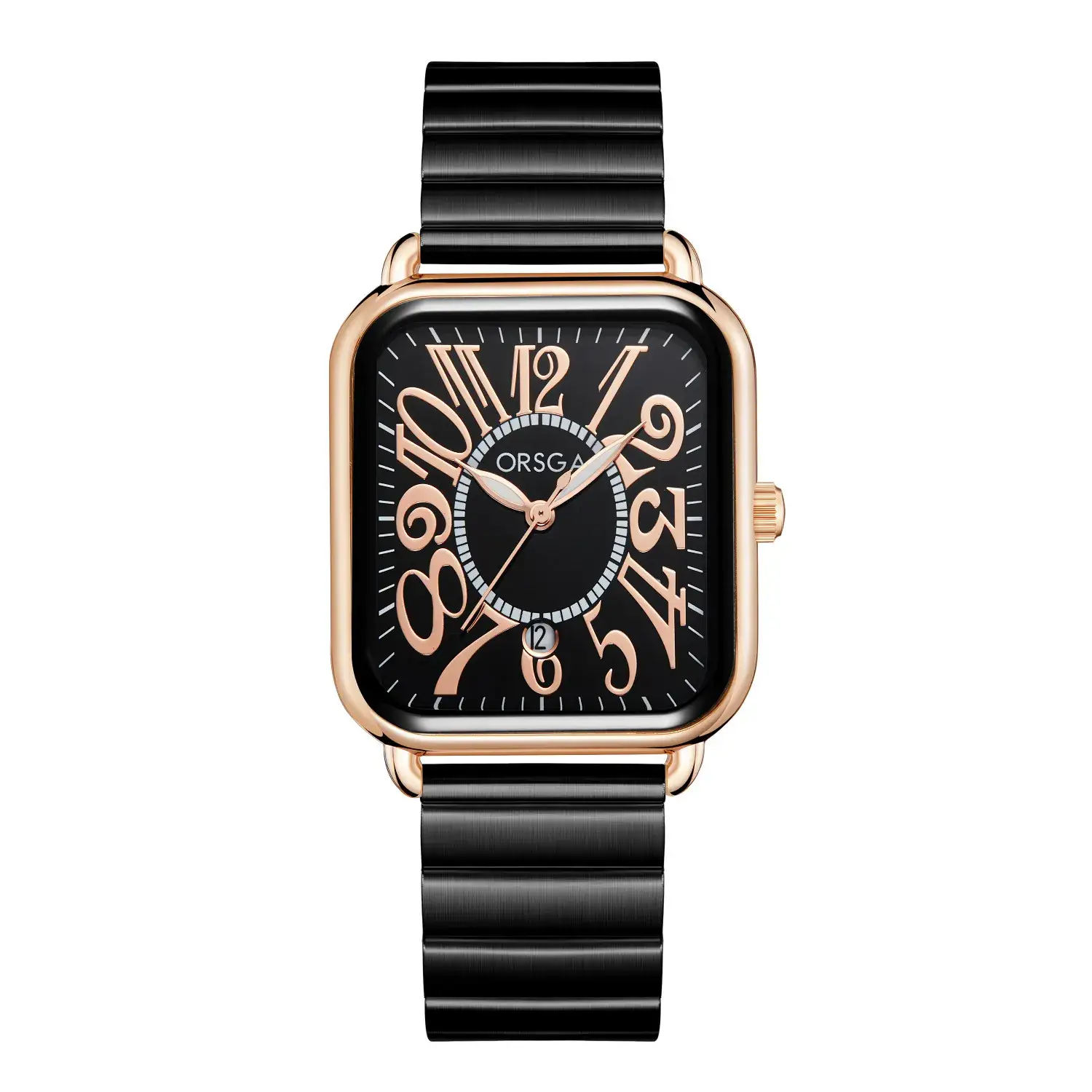 Luminous Rose Gold Couple Watch Square Black Strap