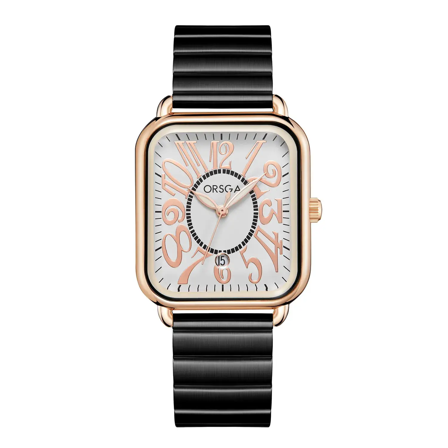Luminous Rose Gold Couple Watch Square Black Strap