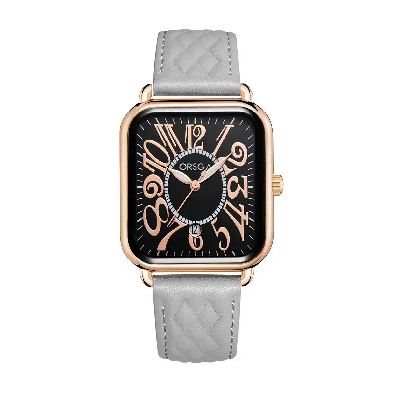Luminous Rose Gold Couple Watch Square Black Strap