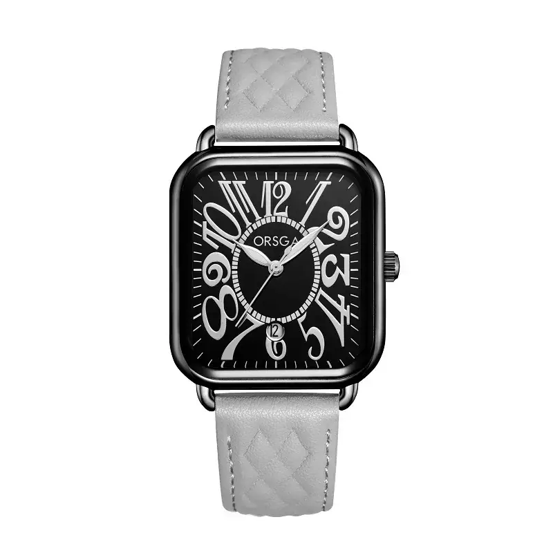 Luminous Rose Gold Couple Watch Square Black Strap