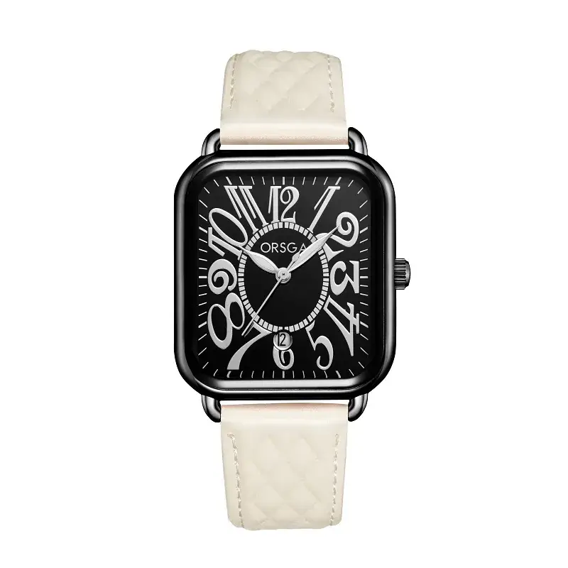 Luminous Rose Gold Couple Watch Square Black Strap
