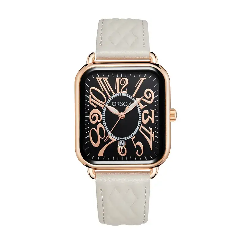 Luminous Rose Gold Couple Watch Square Black Strap