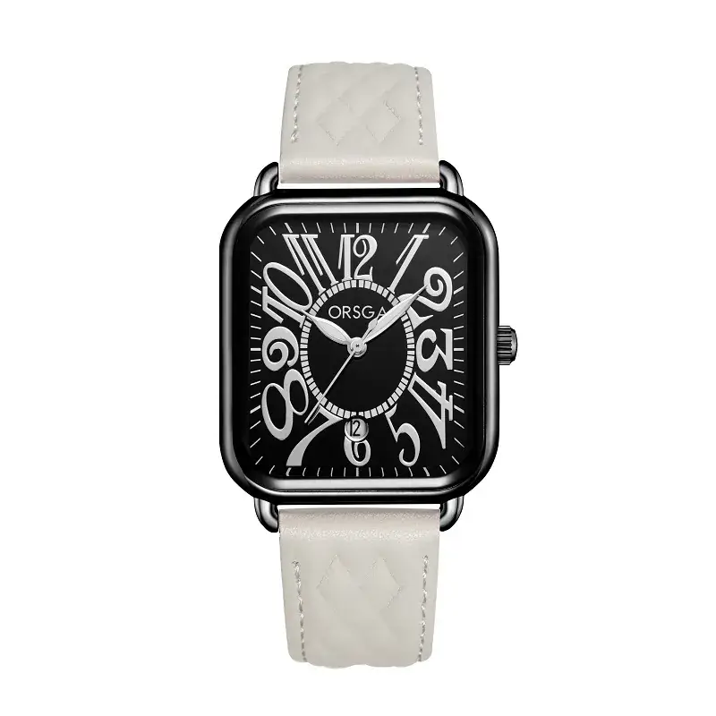 Luminous Rose Gold Couple Watch Square Black Strap