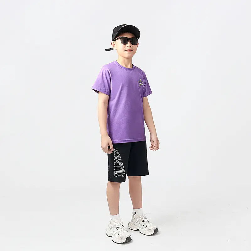 Kids Korean Short Sleeve T-Shirt Shorts Set Black Teal