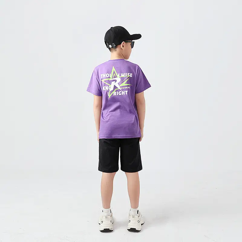 Kids Korean Short Sleeve T-Shirt Shorts Set Black Teal — feature 38