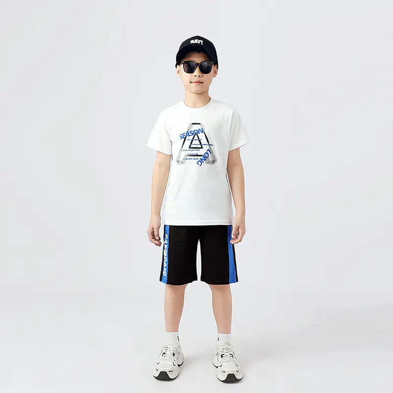 Kids Korean Short Sleeve T-Shirt Shorts Set Black Teal — feature 43