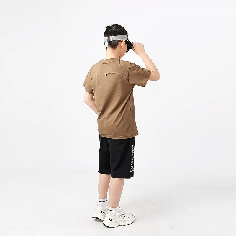 Kids Korean Short Sleeve T-Shirt Shorts Set Black Teal — feature 45
