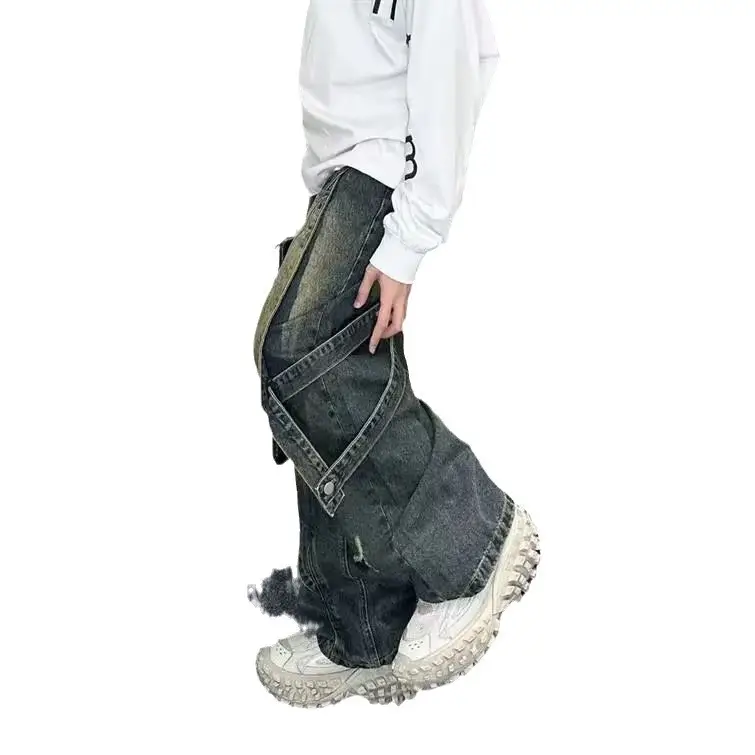 American Style Retro Jeans Wide Leg Stitched Men - Image 7