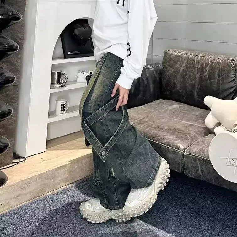 American Style Retro Jeans Wide Leg Stitched Men — feature 7