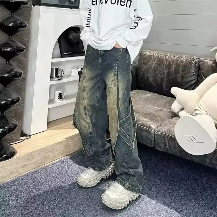American Style Retro Jeans Wide Leg Stitched Men — feature 8