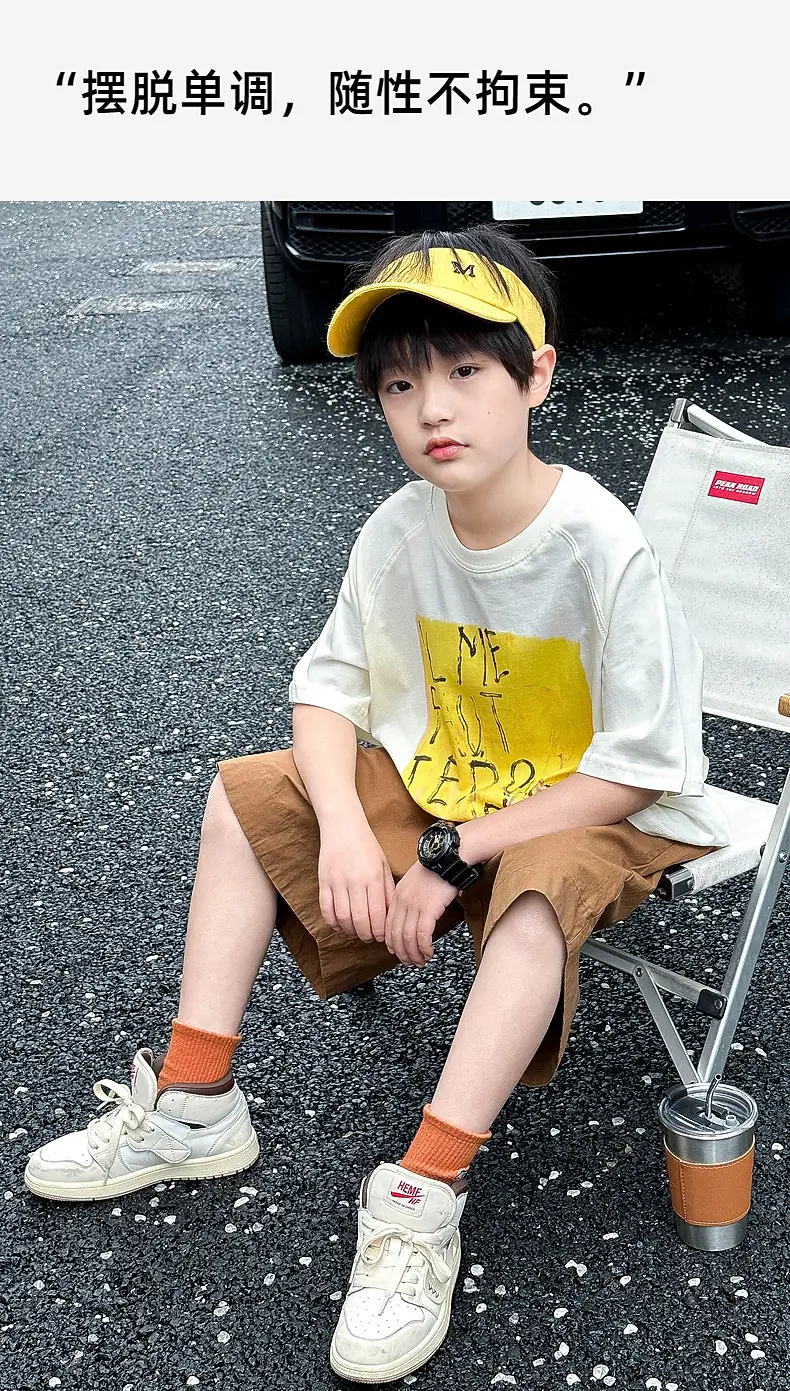 Summer Boys T-shirt Striped Short Sleeve Brown Shorts Set — feature 22