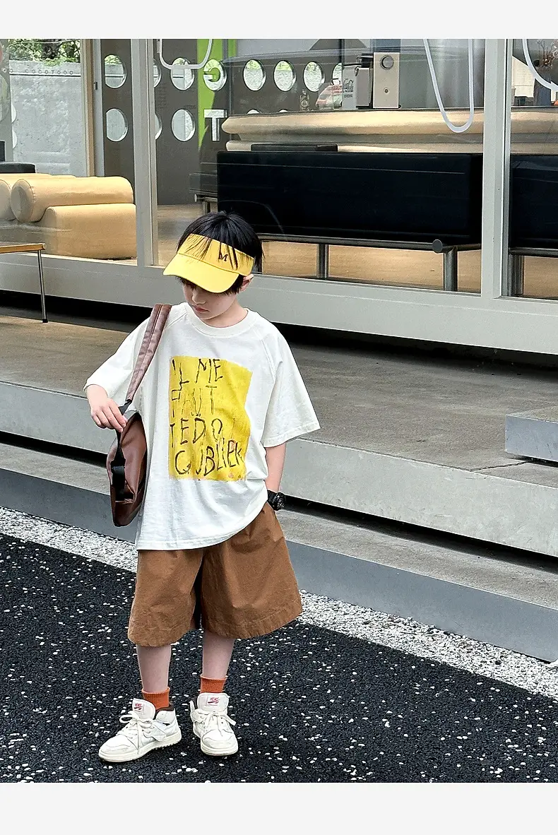 Summer Boys T-shirt Striped Short Sleeve Brown Shorts Set — feature 29