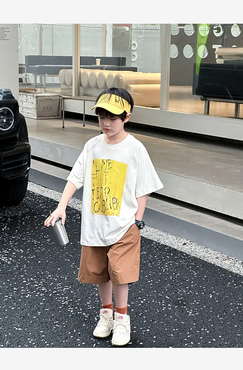 Summer Boys T-shirt Striped Short Sleeve Brown Shorts Set — feature 30