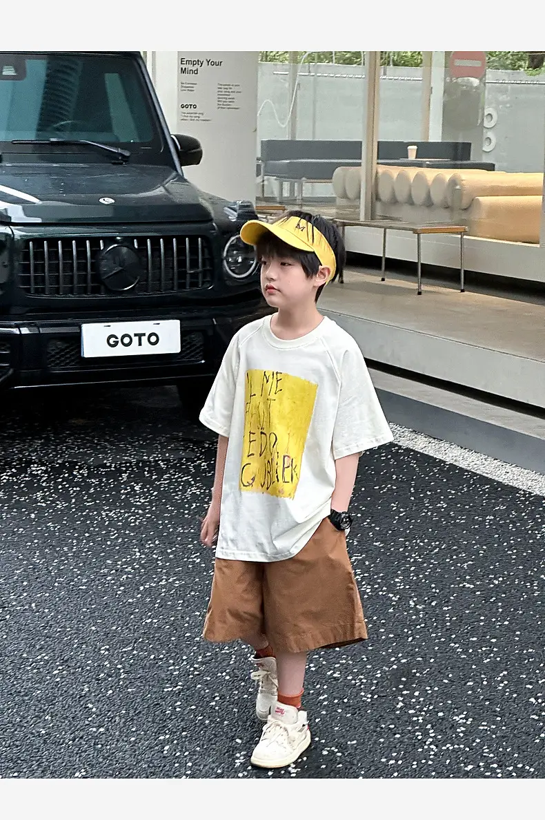 Summer Boys T-shirt Striped Short Sleeve Brown Shorts Set — feature 32