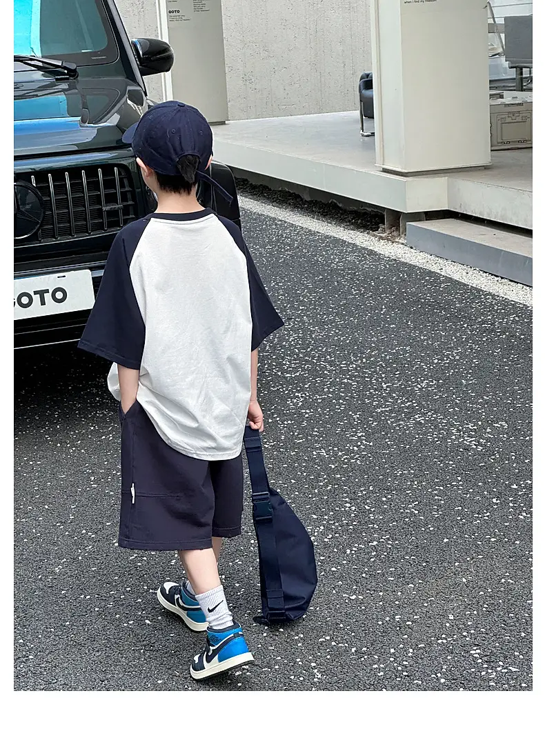 Summer Boys T-shirt Striped Short Sleeve Brown Shorts Set — feature 37