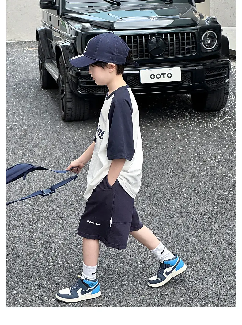 Summer Boys T-shirt Striped Short Sleeve Brown Shorts Set — feature 38