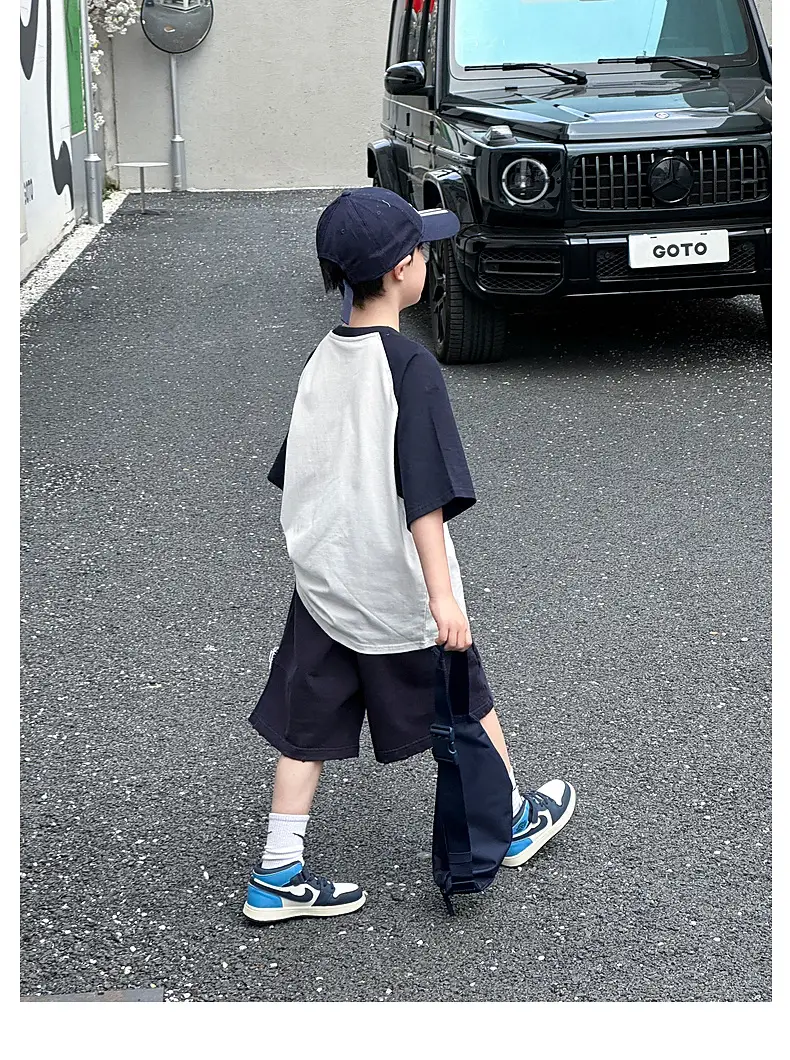 Summer Boys T-shirt Striped Short Sleeve Brown Shorts Set — feature 39