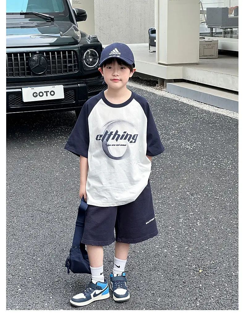 Summer Boys T-shirt Striped Short Sleeve Brown Shorts Set — feature 40