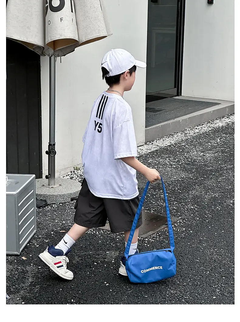 Summer Boys T-shirt Striped Short Sleeve Brown Shorts Set — feature 49