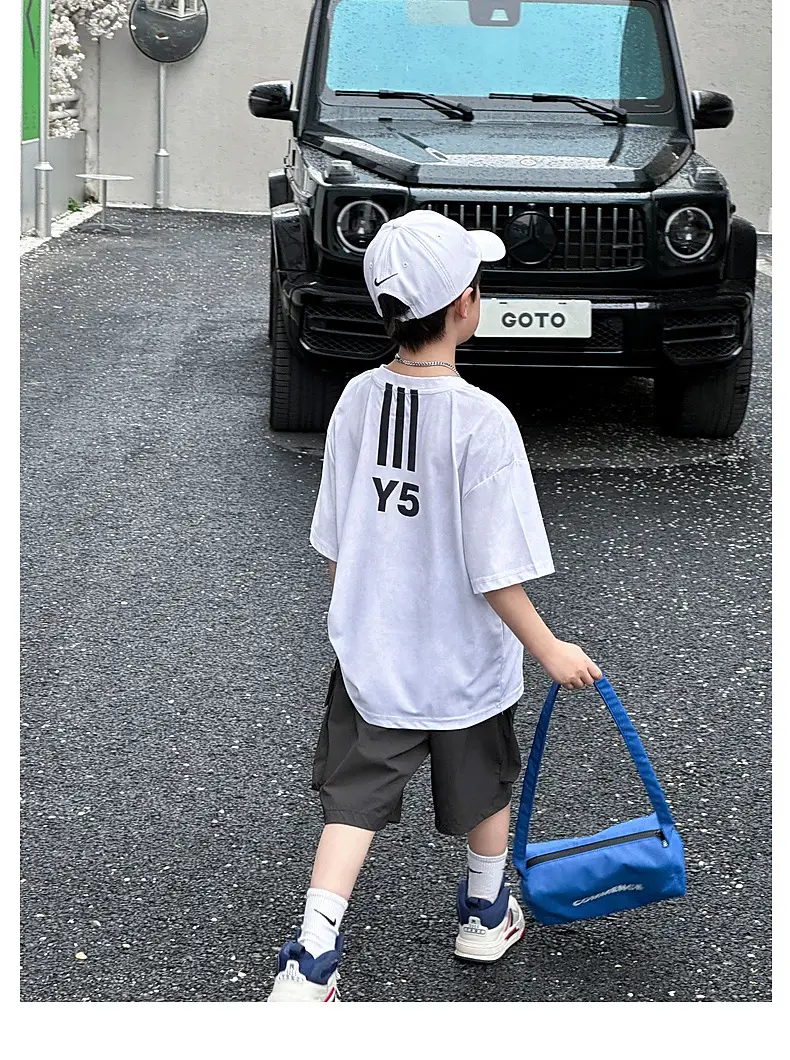 Summer Boys T-shirt Striped Short Sleeve Brown Shorts Set — feature 50