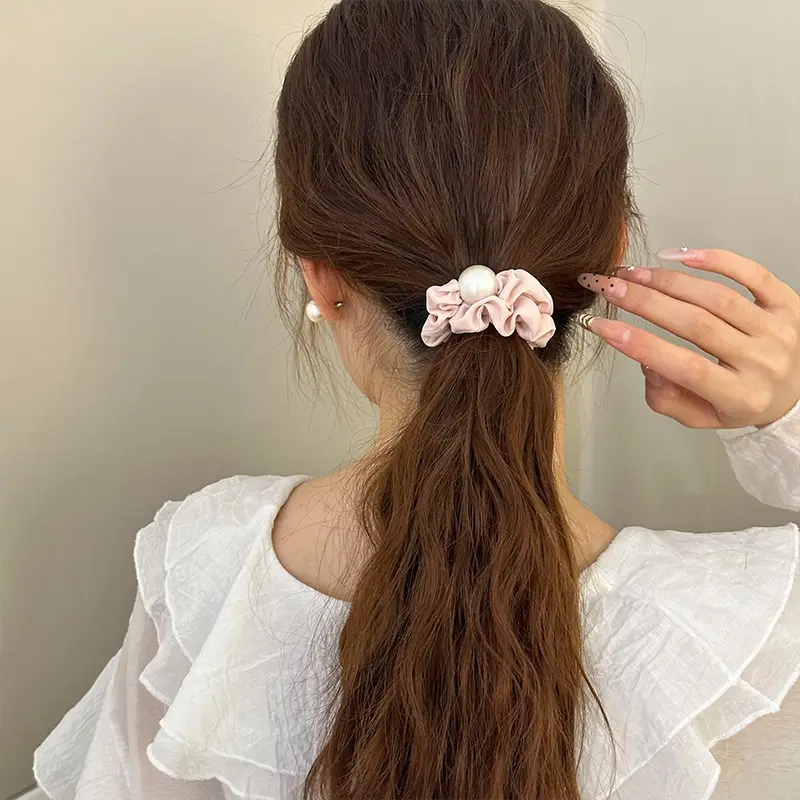Pink Pearl Hair Scrunchie for Girls Summer - Image 3