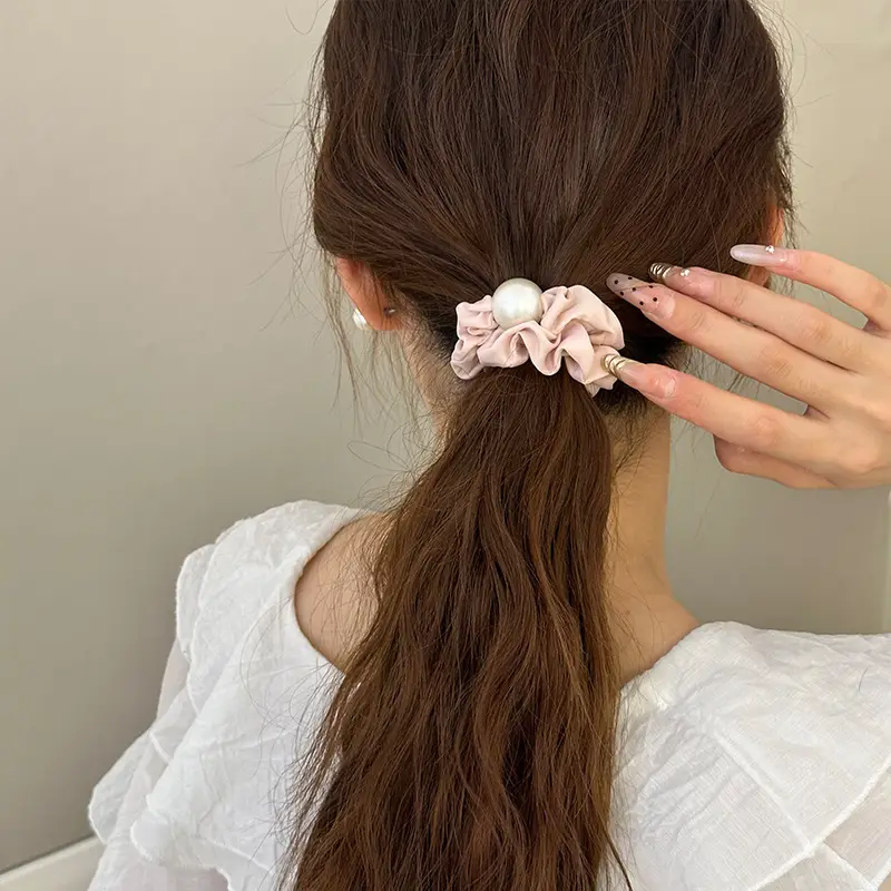 Pink Pearl Hair Scrunchie for Girls Summer - Image 5