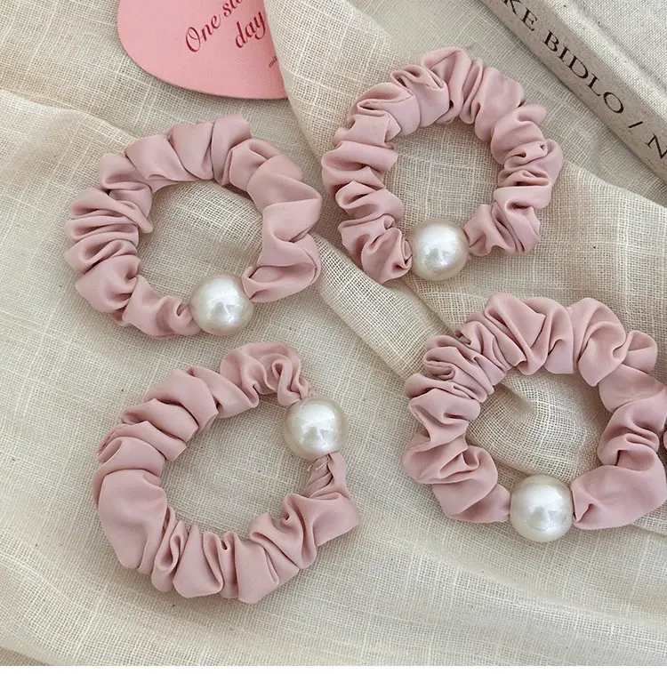 Pink Pearl Hair Scrunchie for Girls Summer — feature 6