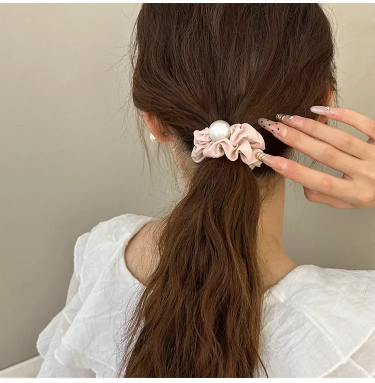 Pink Pearl Hair Scrunchie for Girls Summer — feature 8