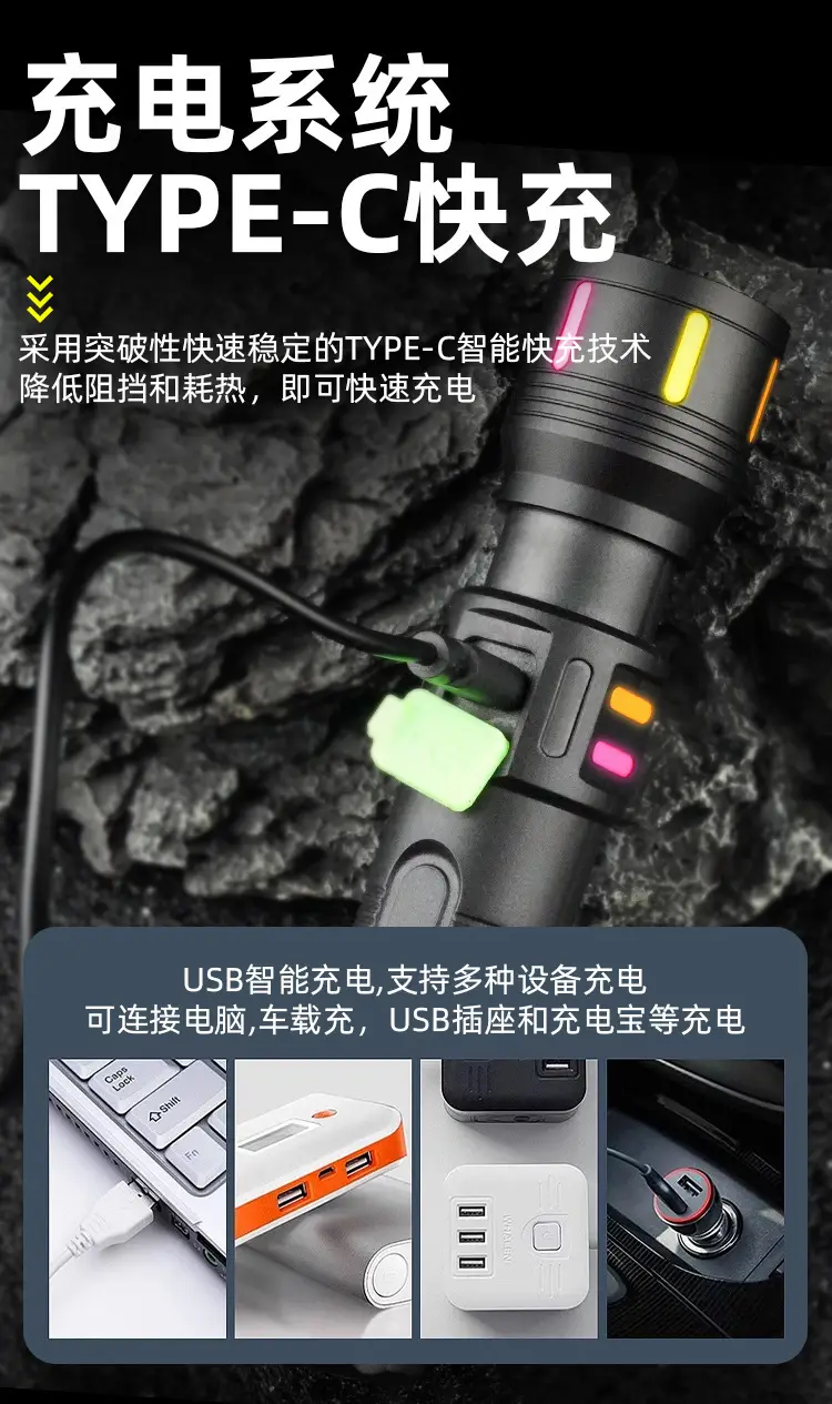Rechargeable Multi-Function LED Flashlight White Laser — feature 8