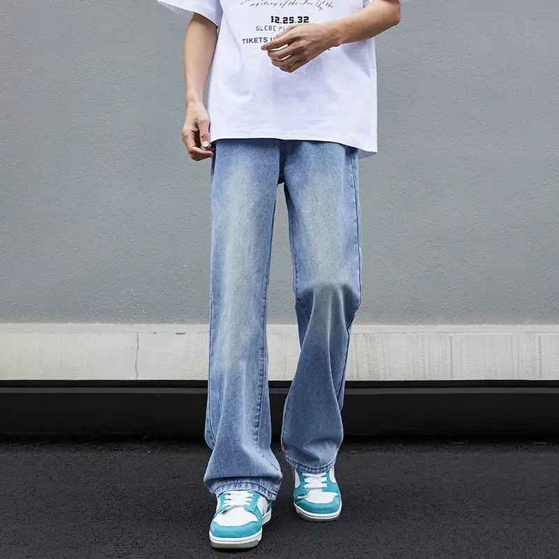 Washed Blue Micro-La Wide Leg Jeans Men - Image 4