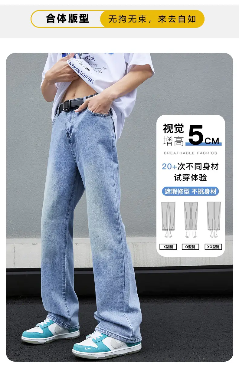 Washed Blue Micro-La Wide Leg Jeans Men — feature 2