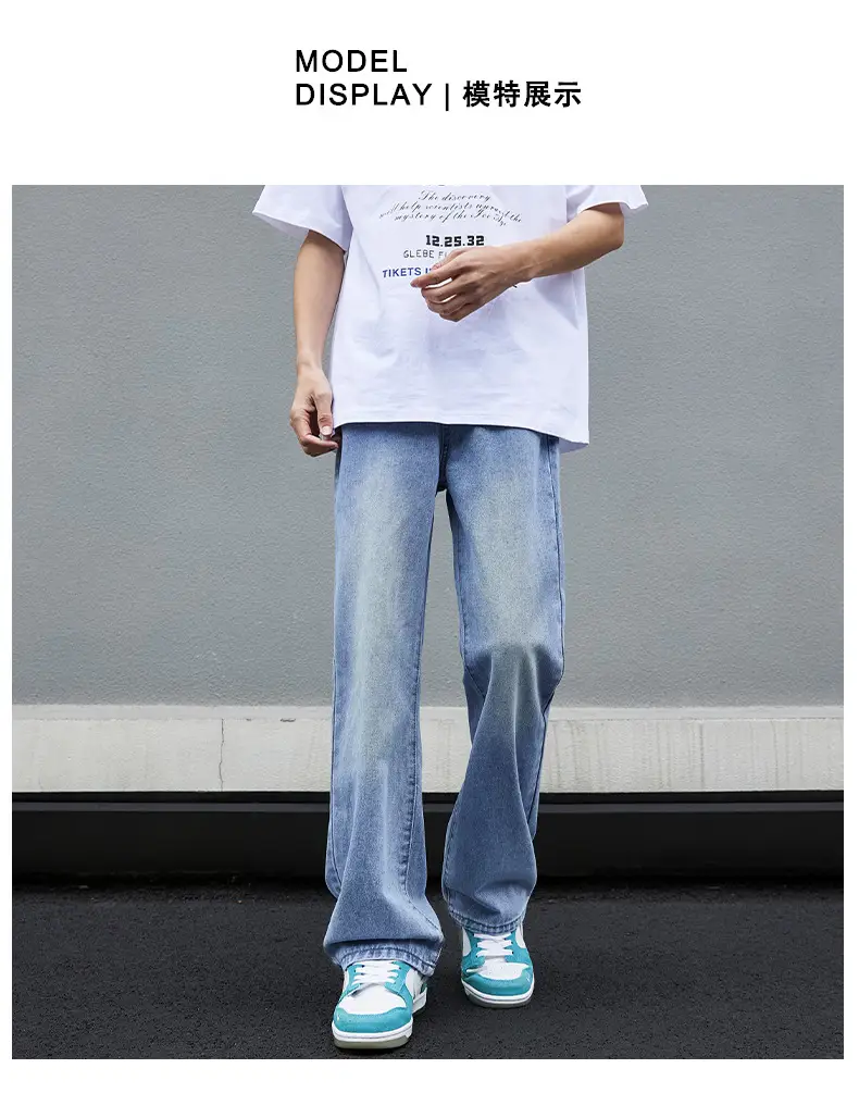 Washed Blue Micro-La Wide Leg Jeans Men — feature 4