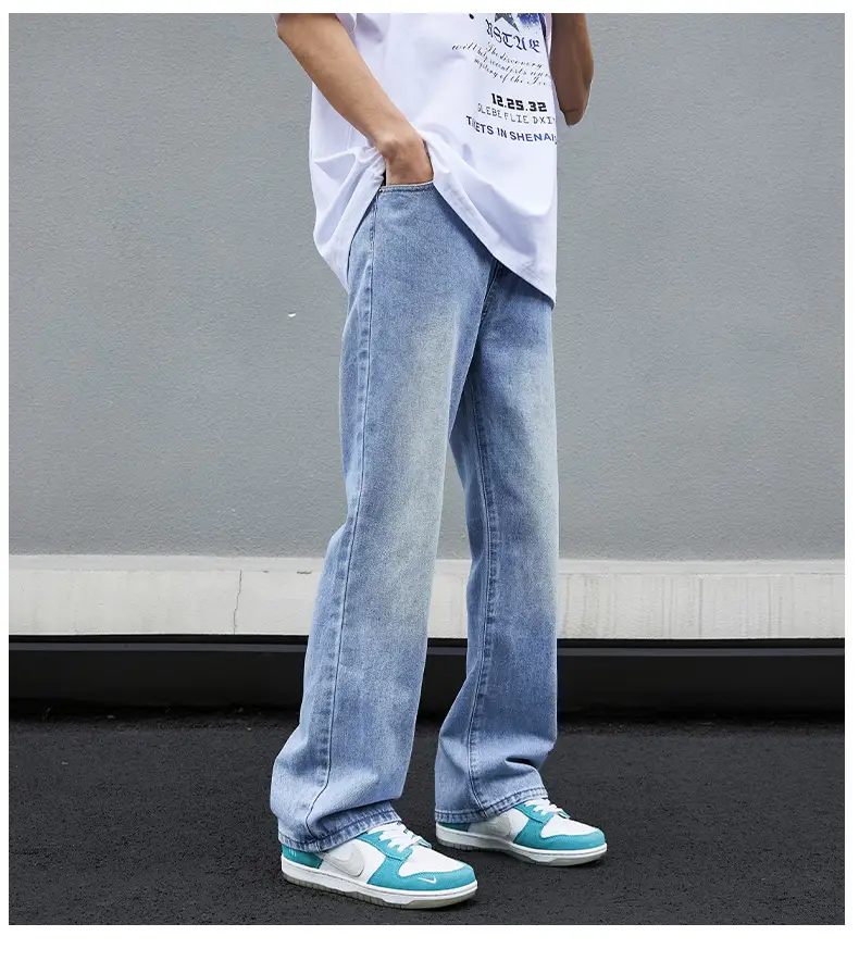 Washed Blue Micro-La Wide Leg Jeans Men — feature 6