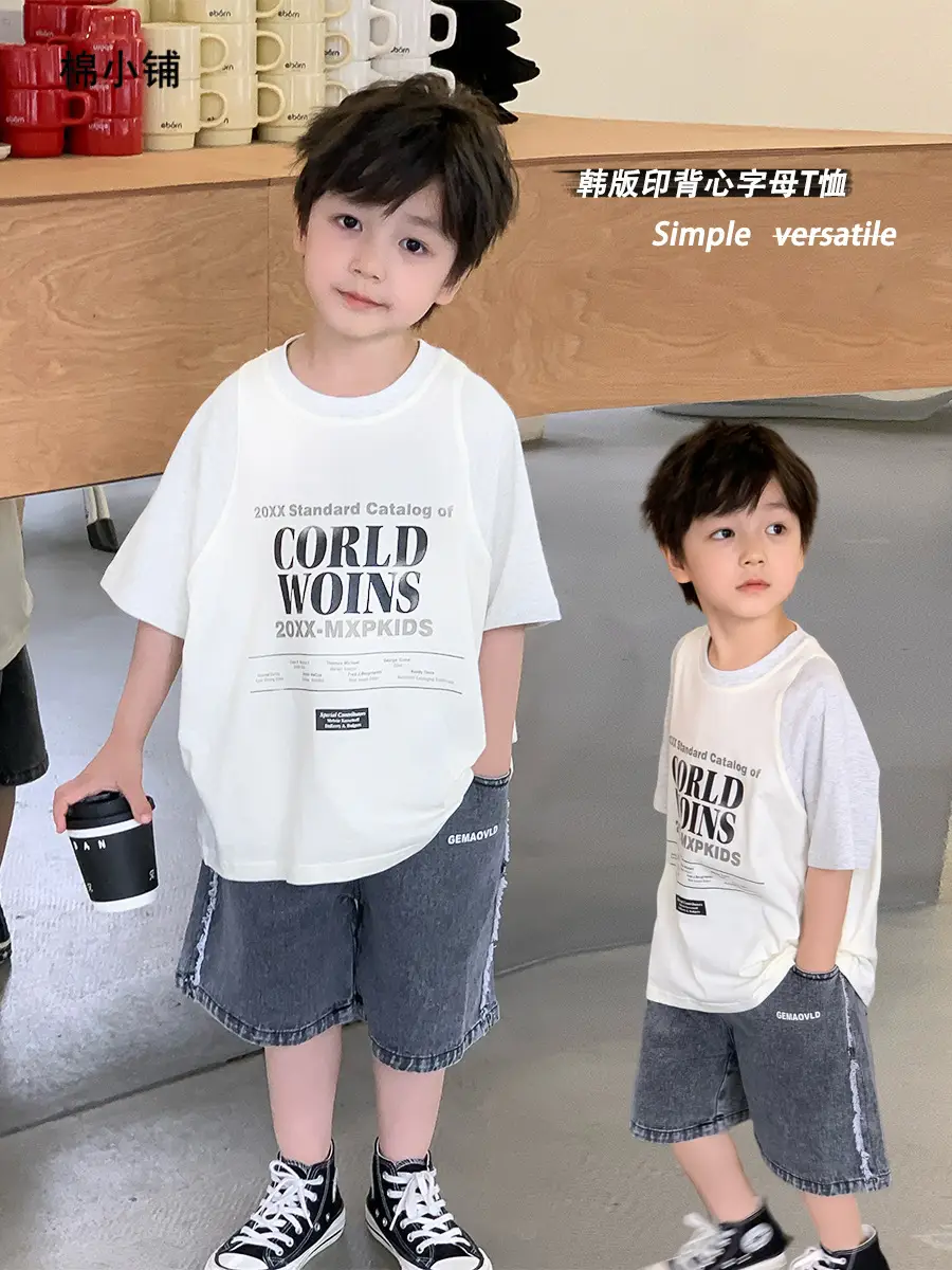 Kids White T-Shirt Shorts Set Summer 2025 - Image 2